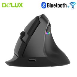 Souris Delux M618 Mini souris de jeu Bluetooth sans fil verticale ergonomique ordinateur rechargeable Gamer Mause RGB rétro-éclairé souris pour ordinateur portable