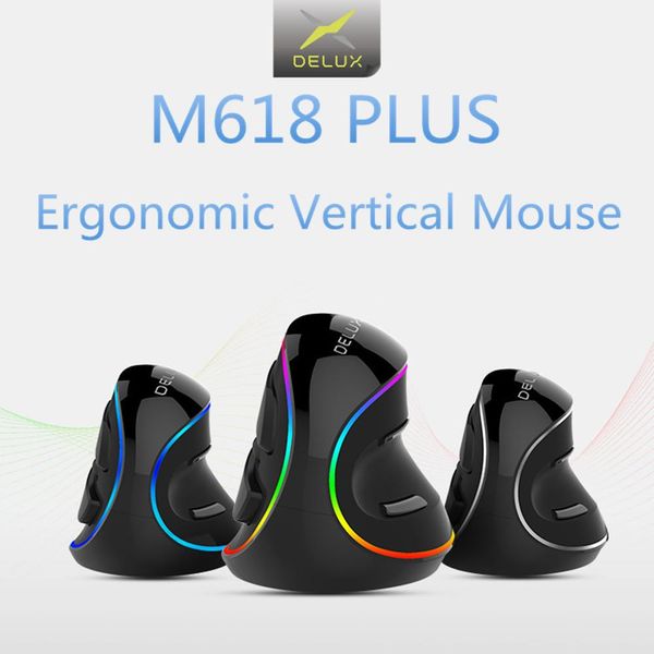 Rates Delux M618 más Ergenomics con cable de juegos verticales Ergonomics Rates inalámbricos 6 botones 4000 DPI ópticos diestros para la computadora portátil para PC