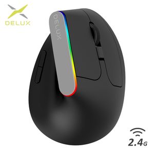 Souris Delux M618C Sans Fil Silencieuse Ergonomique Verticale 6 Boutons Gaming Mouse Récepteur USB RVB 1600 DPI Optique Avec Pour PC Portable 230712