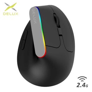 Mice Delux M618C Wireless Silent Ergonomic Vertical 6 Buttons Gaming Mouse USB Receiver RGB 1600 DPI Optical Mice With For PC Laptop T221012