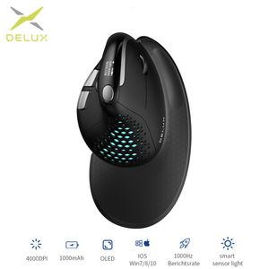 Mice Delux M618XSD Seeker Ergonomic Vertical Mouse with OLED Screen 4000DPI Rechargeable 1000mA Removable Back Cover For Computer 230206