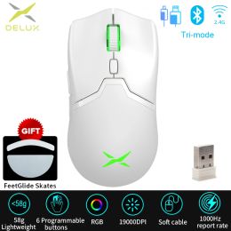 MICE DELUX M800 PRA PAW3370 GAMING WHITE WIRESS MONDE CONDURMABLE ERGONOMIQUE PROGRAMMABLE DE TYPE C RECHARGÉable pour Windows