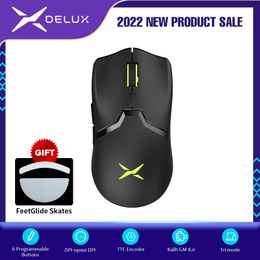 Souris Delux M800PRO PAW3370 RGB souris de jeu optique sans fil 19000 DPI souris ergonomique programmable filaire rechargeable pour Windows Mac 230831