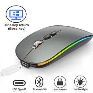 MICE Dual Mode Bluetooth Wireless Mouse met ￩￩n klik desktopfunctie Type-C oplaadbare stille achtergrondverlichting voor laptop PC 221027