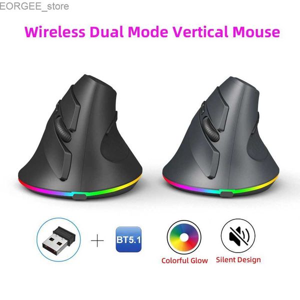 MICE MODES MODES SOUTION SEMPRESSIONNELLE 2,4G USB Bluetooth 5.1 Batterie LED Ergonomie souris verticale avec rétro-éclairage pour tablette PC ordinateur portable Y240407