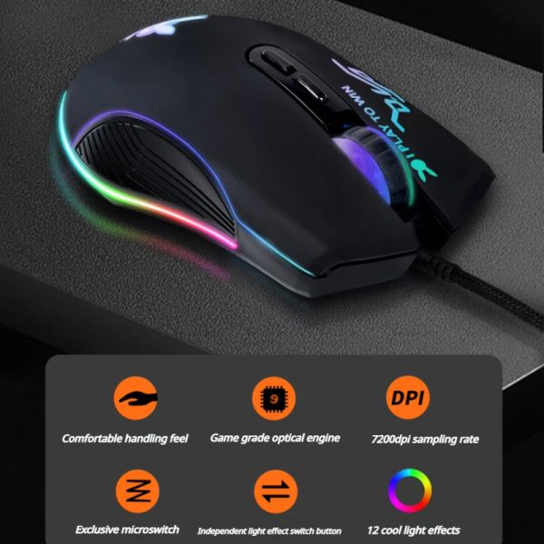 Souris ECHOME souris de jeu filaire 7200DPI rétro-éclairage rvb ESports TypeC souris rose mignonne silencieuse pour ordinateur de bureau accessoires pour ordinateur portable