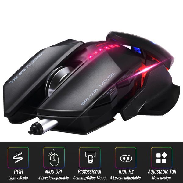 Souris de jeu filaire ergonomique, 5 boutons, LED, 4000 DPI, USB, Programmable, avec rétro-éclairage de voiture de sport, pour PC et ordinateur portable