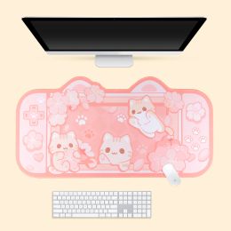 Muizen extra grote kawaii gaming muis pad schattig pastel roze sakura cat xxl big bureaustat waterdichte niet -slip laptop bureau accessoires