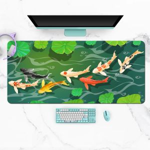 Muizen extra grote kawaii gaming muis kussen schattige Japanse harmonie koi vis xxl bureau mat waterdichte niet -slip laptop bureau accessoires