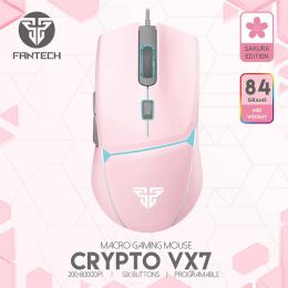 Souris FANTECH CRYPTO VX7 souris de jeu 8000DPI 6 bouton Macro rose souris filaire USB avec rétro-éclairage pour PC portable Gamer