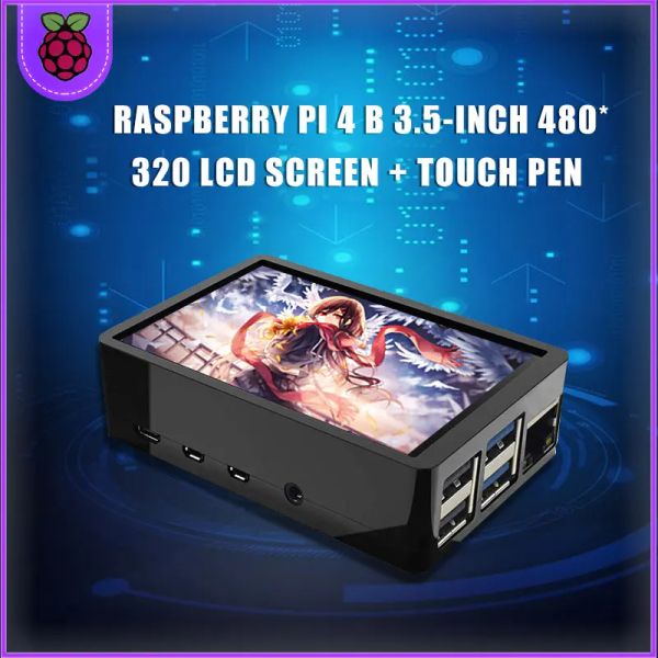 Ratones para Raspberry Pi 4 Touch Screen 3.5 pulgadas TFT LCD 480*320 Pantalla GPIO con Case ABS+Power+Fan+64 GB para Raspberry Pi 4B