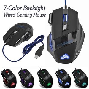 Ratones Gaming Mouse 7 Color Retroiluminado 5500 DPI Computadora óptica con cable negro ajustable para PC Gamer Desktop Notebook 231117