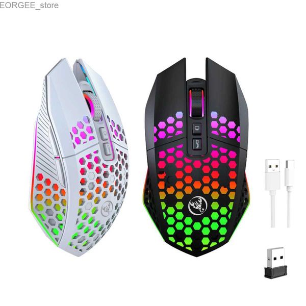 MICE Honeycomb Hollow Recargable 2.4G USB 1600DPI Colorido Backlight Mouse Matio inalámbrico para el jugador de Office Office de la computadora portátil Y240407