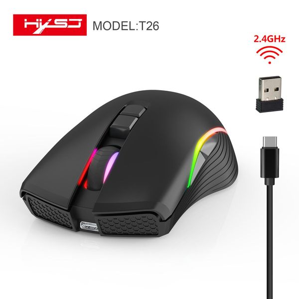 Souris HXSJ T26 Mini souris de jeu souris sans fil 2,4 GHz Type C rechargeable rétro-éclairé 7 boutons portable pour ordinateur portable Mac