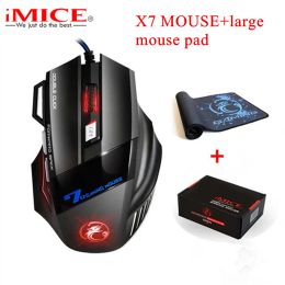 Souris IMICE grand tapis de souris X7 souris de jeu filaire 7 boutons souris de jeu ergonomique optique souris pour PC portable souris de bureau Gamer