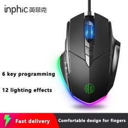 Souris Inphic PW1 Wired Esports Gaming Mouse Sixbutton Macro Programmation Définition pour ajuster la souris silencieuse lumineuse DPI