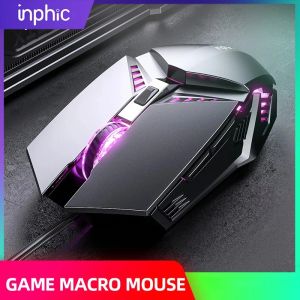 Ratones Inphic PW2 Gaming Mouse 4000 DPI Ratón silencioso con cable USB ajustable con luz de respiración colorida para juegos de computadora portátil PC