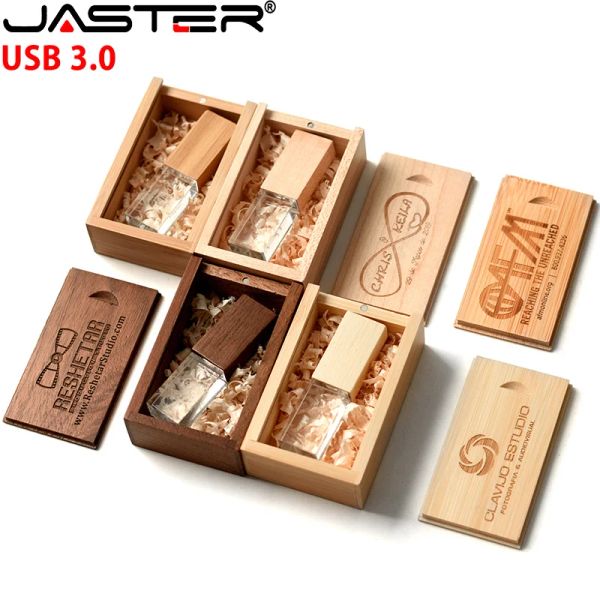 MICE Jaster Crystal Wooden USB Drive Flash 3.0 Pendrive 4 Go 8 Go 16 Go 32 Go 64 Go 128 Go Pen Drive Gift Custom Produits Custom