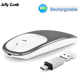 Muizen Jelly Kam Oplaadbare Type C + USB 2.4G Draadloze Muis Dual Mode Metalen Geruisloze Stille Muizen voor MacBook notebook PC Laptop