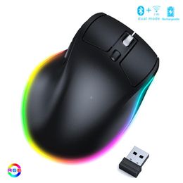 Souris Jelly Comb RGB Bluetooth Souris sans fil verticale rechargeable 2,4 G sans fil pour ordinateur portable, tablette, souris de jeu ergonomique