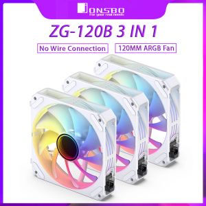 MICE Jonsbo ZG120B 3 sur 1 PC Ventilateur de boîtier d'ordinateur Pas de connexion de fil 12cm 4pin argb refroidissement SLIALING ADRESSABLE RVB RVB CPU Félineur de refroidissement