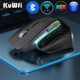 Souris kuwfi souris sans fil rechargeable souris de jeu silencieuse 2,4 gbluetooth mause ergonomique pour ordinateur portable PC 4000dpi 9 souris RGB bouton