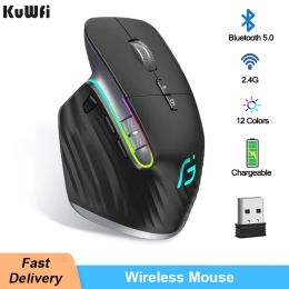 MICE KUWFI WIRESS SOUTION BLUETOOTH5.0 + 2,4 GHz Mode double USB Gaming souris ergonomique rechargeable Souris verticale silencieuse pour ordinateur pour ordinateur