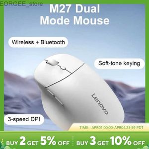 Ratones Lenovo M27 Wireless Bluetooth Mouse Modo dual Conexión Conexión de tono suave Toneo de tres velocidades DPI Office Mouse Y240407