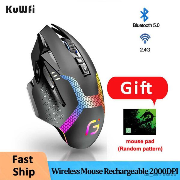 Souris souris sans fil souris de jeu Bluetooth Rechargeable souris USB ergonomique avec rétro-éclairage rvb PC ordinateur portable tapis de souris gratuit