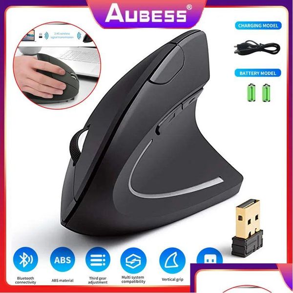 Ratones Nuevo Cool Shark Wireless Mouse Vertical Gaming Computadora USB Ergonómico Escritorio Vertical para PC Laptop Office Home Drop Entrega Comp Otoun