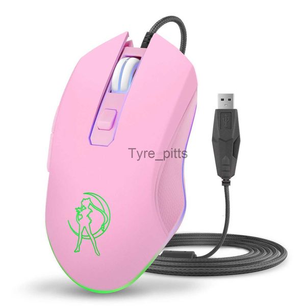 Souris rose souris d'ordinateur coloré rétro-éclairé souris de jeu optique filaire souris mode marin lune souris fille femmes souris silencieuse 2400DPI X0807