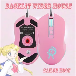 Souris rose Mini souris filaire de jeu silencieuse Sailor Moon RGB Gamer souris optique rétro-éclairage dessin animé Mause pour fille ordinateur portable enfant cadeau