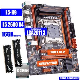 Ratones Qiyida X99 Kit de placa base LGA20113 Xeon E5 2680V4 2*8GB DDR4 3200MHz 4 canales NVME USB3.0 E5 H9 MATX