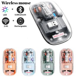 Ratones recargables Bluetooth Mouse Wireless Shell transparente con 2 4GHz USB 2400DPI Gaming para computadora portátil 231216