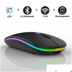 Souris Bluetooth sans fil rechargeable avec récepteur 2,4 g 7 couleurs rétroéclairage de jeu optique USB silencieuse pour ordinateur de bureau otjhg