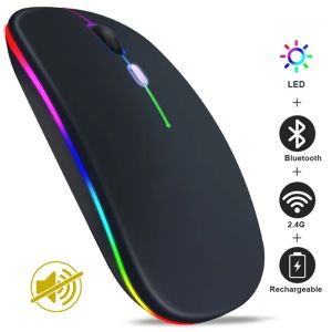 Souris RVB Bluetooth Souris Sans Fil Souris USB Souris D'ordinateur Silencieuse Ergonomique Souris Gamer Rechargeable LED Souris De Jeu Pour PC Ordinateur Portable