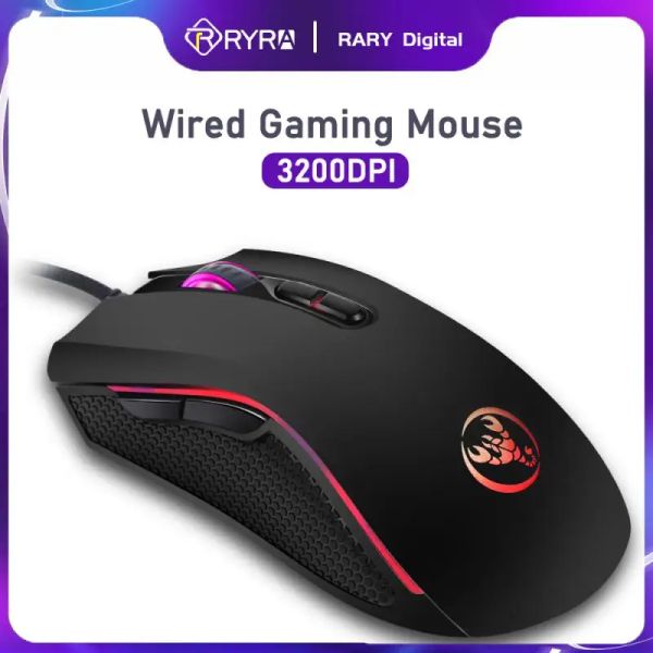 Souris RYRA souris de jeu professionnelle optique avec 7 couleurs vives LED souris d'ordinateur USB rétro-éclairé ergonomie souris de joueur conception pour LOL CS