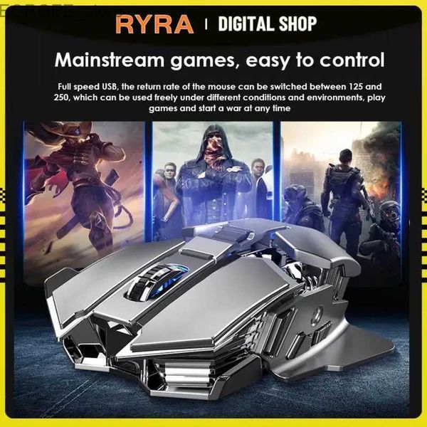 MICE RYRA MONDE WIRESSE DE WIRD 2,4 GHZ MICE ERGONOMIQUE MAISE 1600 DPI Récepteur USB 7 touches Optical Computer Gaming Abs + Metal Mute Mouse Y240407