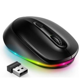 Souris Seenda Souris sans fil rechargeable pour ordinateur portable Chromebook Windows Mac PC Petites souris sans cordon avec des lumières LED silencieuses