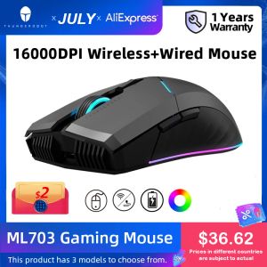 MICE Thunderobot ML703 Wireless Gaming Mouse 16000 DPI 1000MAH RGB Gamer Oplaadbaar Wired 2.4G Wireless Mouse voor laptop -pc -gaming