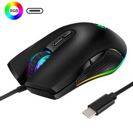 Проводная мышь типа C, оптическая игровая мышь USB C, RGB светодиодная подсветка для портативных ПК