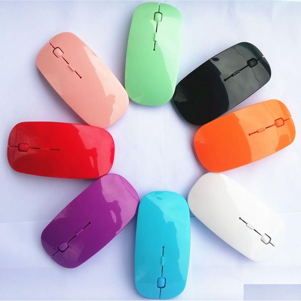 Ratones USB Óptico Computadora inalámbrica 2.4G Receptor Super Slim Mouse para PC Laptop con 8 colores Drop Entrega Computadoras Redes Keybo Ot1Zo