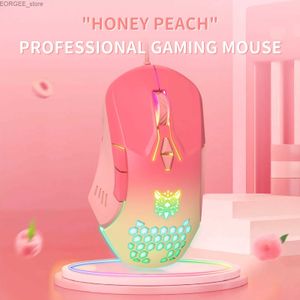 MICE USB Wired Gaming Mouse Pink Ergonomische Honeycomb Gamer Muizen LED Optische RGB -verlichte muis voor computer PC Laptop Verstelbare DPI Y240407