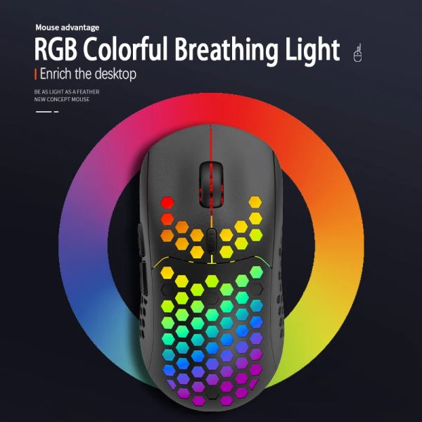 Ratones UTHAI BL110 Celular inalámbrico Hollow Out Mouse RGB Luz de respiración colorida TypeC Recargable 6D Esports Game Mouse