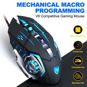 Souris V6 souris de jeu filaire professionnelle souris de programmation macro mécanique 6400DPI souris à bouton silencieux avec rétro-éclairage RVB pour ordinateur portable PC