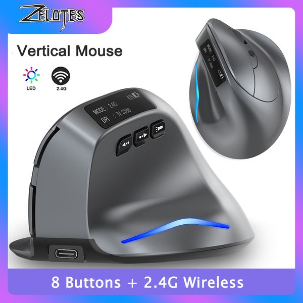 Ratones Ratón vertical Ratón inalámbrico recargable Ratón para juegos de PC Ergonómico 3200DPI Ratones verticales 8 botones Ratón para jugadores de PC portátil 230831