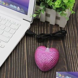 Muizen Wired Computer Mouse USB Optisch schattig Pink Love Heart With Diamond Super Slim PC Muse 3D voor vrienden Girls Kids Laptop Drop de DHWSJ