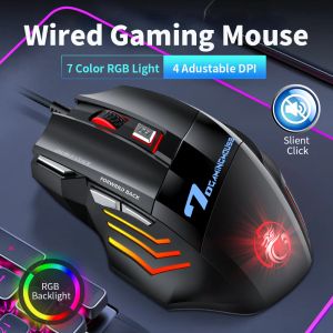 MICE Wired Gaming Mouse Gamer USB Ergonomic Muse RGB 5500 DPI stille muizen met LED -achtergrondverlichting 7 -knop computermuis voor pc -laptop