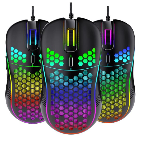 Souris filaire souris de jeu RGB souris d'ordinateur Gamer USB 6 boutons 7200DPI nid d'abeille jeu ergonomique avec LED rétro-éclairé pour ordinateur portable PC