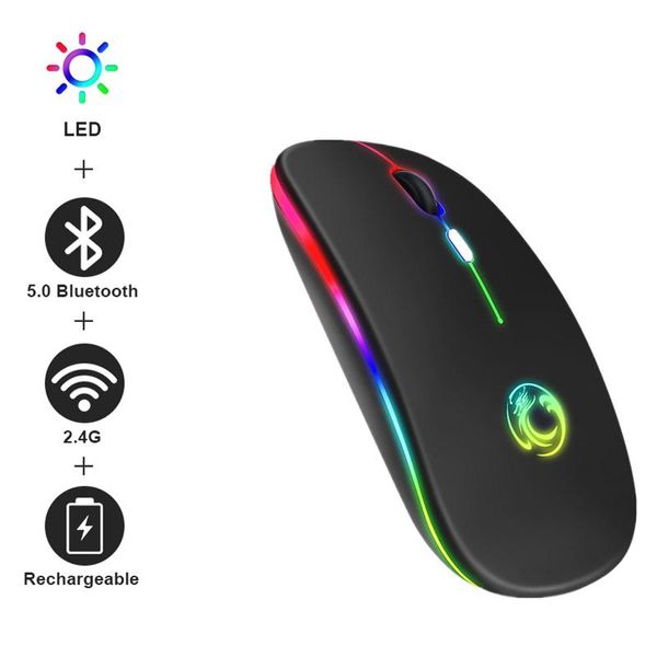 Ratones Inalámbrico Bluetooth Ratón RGB Ratón de carga Computadora inalámbrica Mute Muse Luz LED Luz de fondo ergonómica Gaming Laptop USB Mouse